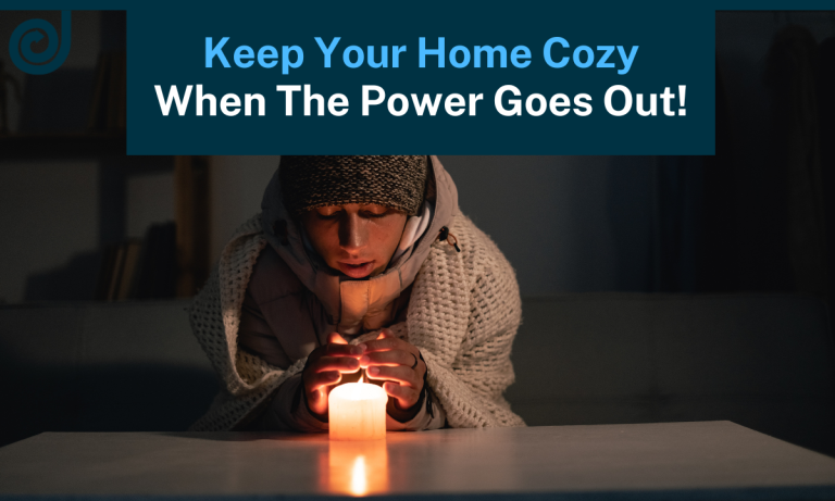 man next to a candle in the dark with the caption keep your home cozy when the power goes out